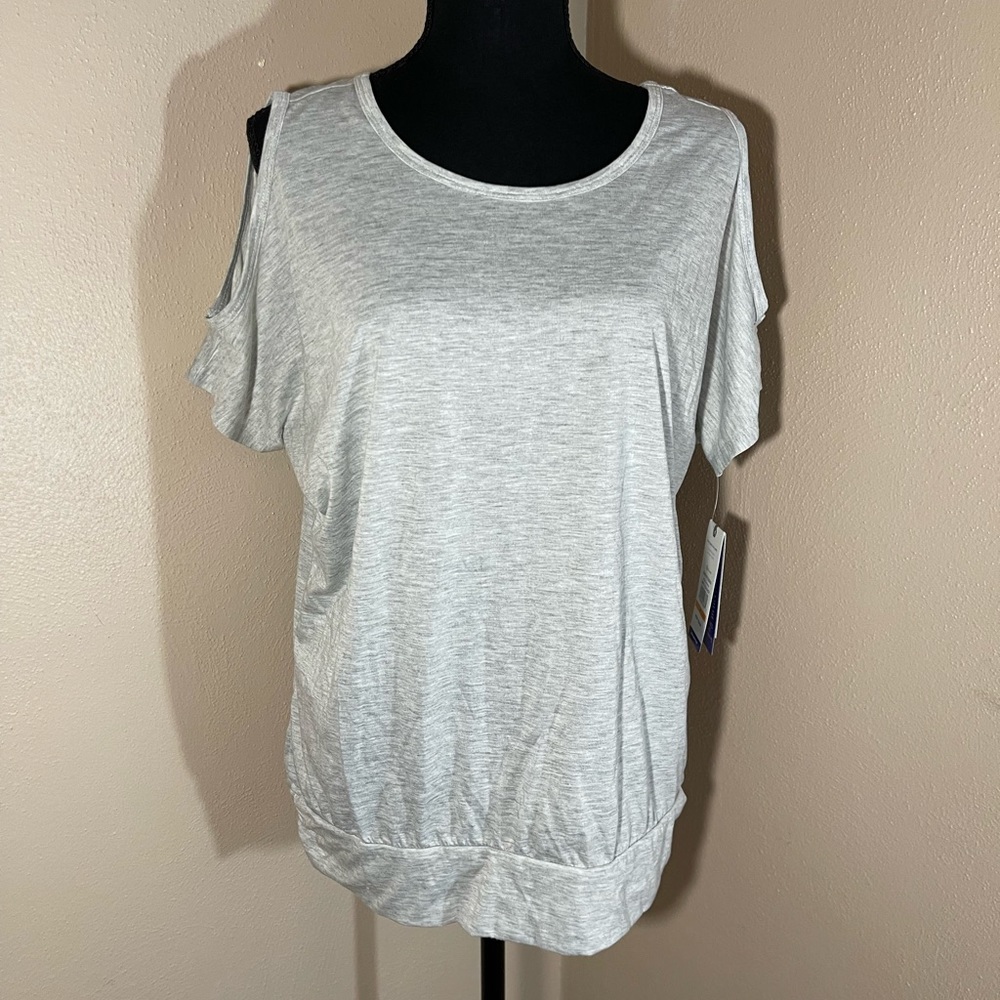 GAIAM Women's Seamless Athletic Cold Shoulder Short Sleeve Yoga Shirt